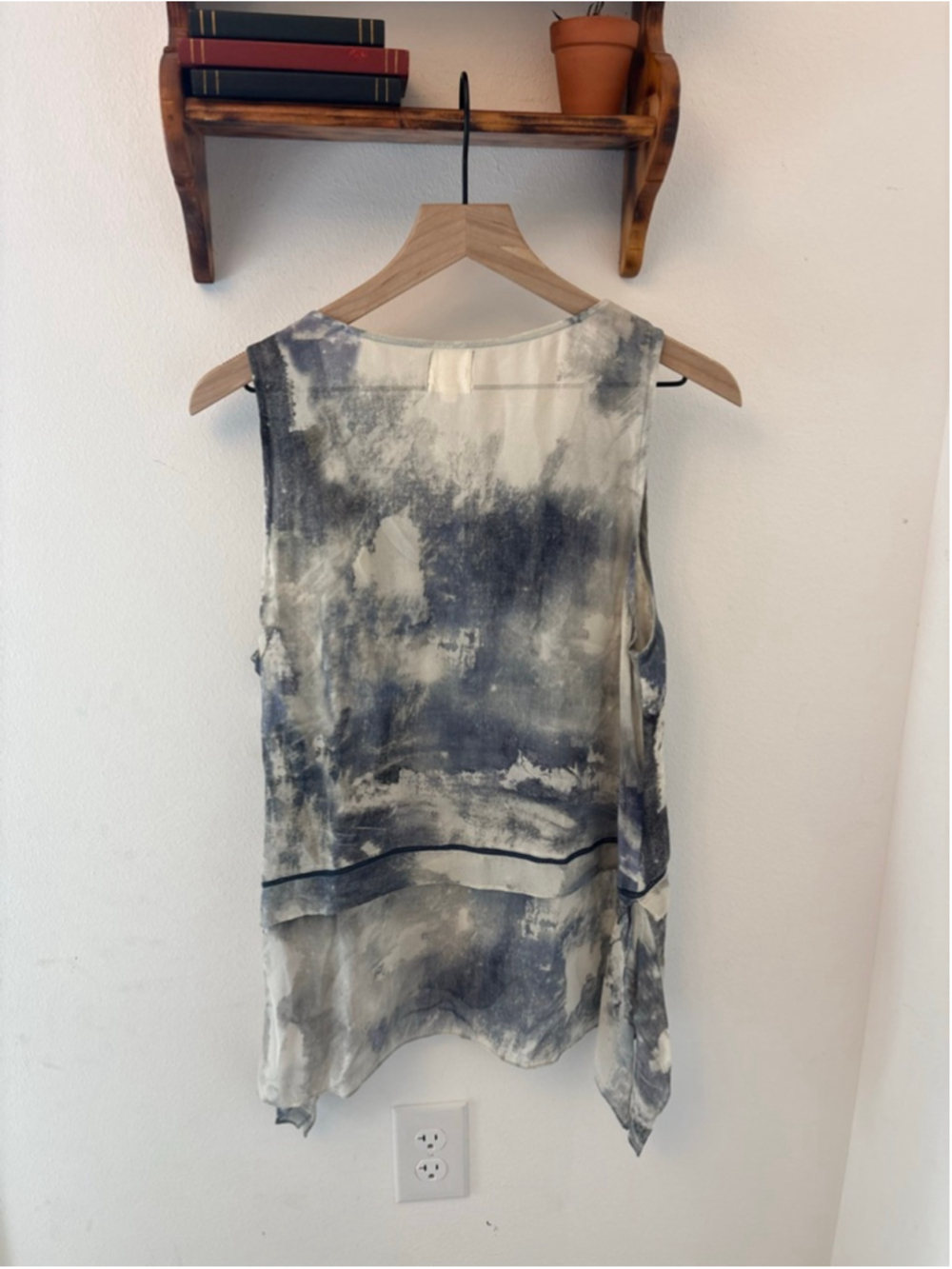 TryB 100% Silk Blouse Size L | Sheer Abstract Print Ruffle Trim Flowy Boho Chic - Picture 7 of 8